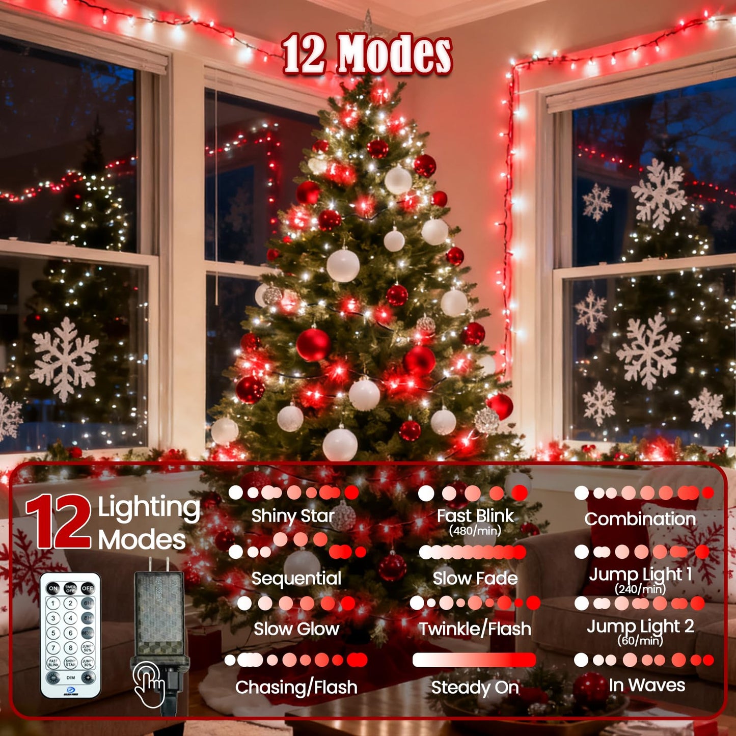 Voice Control 88Ft 240Led Smart Christmas String Lights Outdoor/Indoor | String Lights Plug In With Remote  12Modes  7Voice Commands & Timers  Christmas Twinkle Light For Xmas Tree Decor (Red & White)
