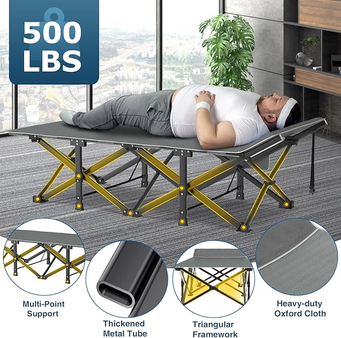 ZENPETIO Oversized XXL Folding Camping Cot, Heavy Duty Sleeping Cot for Adults with Mattress and Pillow, Portable Cot Bed with Carry Bag for Outdoor Camp Travel Home Guest Office, 78x32x18