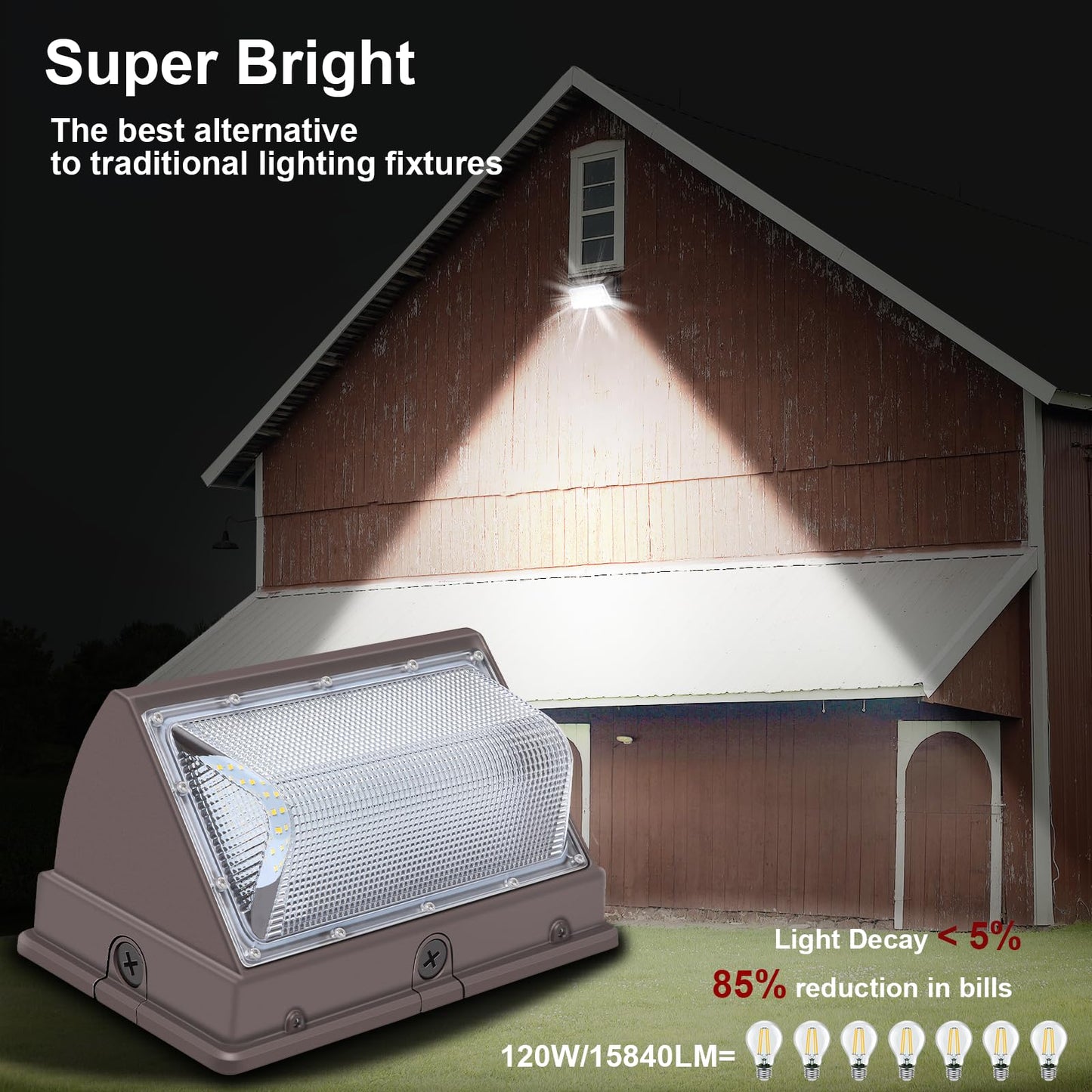 Tomourd 120W Led Wall Pack With Photocell  5000K 15840Lm Dusk To Dawn Lights Security Switch Control Outdoor Wall Light  Commercial Waterproof Rust-Proof Outside Lighting For Barn Shop Garage 6 Pack