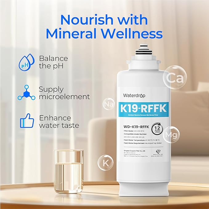 Waterdrop WD-K19RF-FK Filter, Replacement for WD-K19-SFK Countertop Reverse Osmosis System, 12-month Lifetime