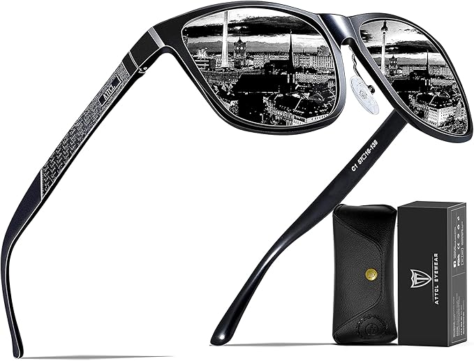 ATTCL Polarized Sunglasses Men for Driving: UV400 Protection Lightweight AL-MG Metal Rectangular Sun glasses Hiking Travel