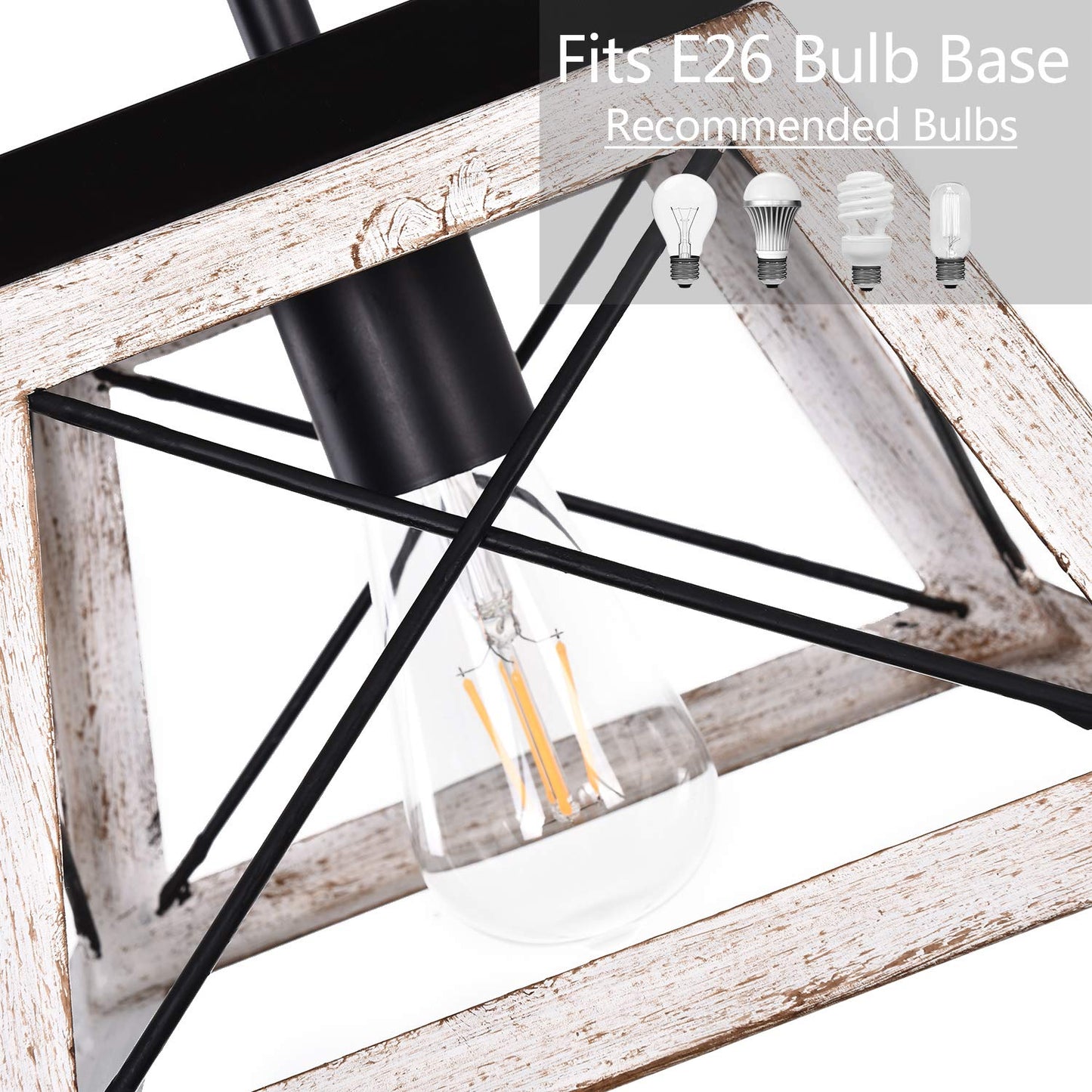 Luupyia Farmhouse Pendant Light Fixture, Adjustable Height, Metal, Beige, Model M07, Small Square Chandelier for Dining Room, Entryway