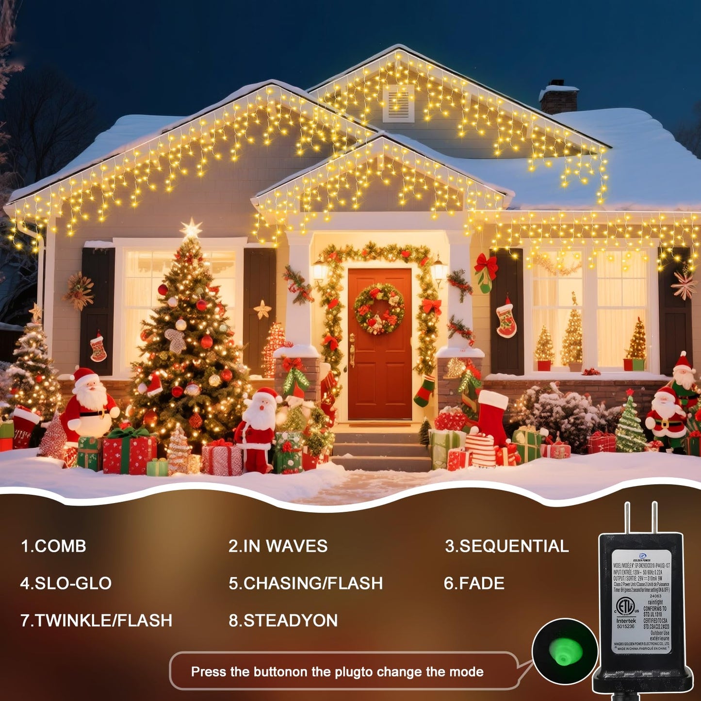 Jdgjyds 131 Ft String Lights For Outside  1280 Led Christmas Lights Outdoor Plug In  Christmas String Lights With 8 Modes & Timer For Holiday  Party  Wedding  House  Patio  Outdoor Decor(Warm White)