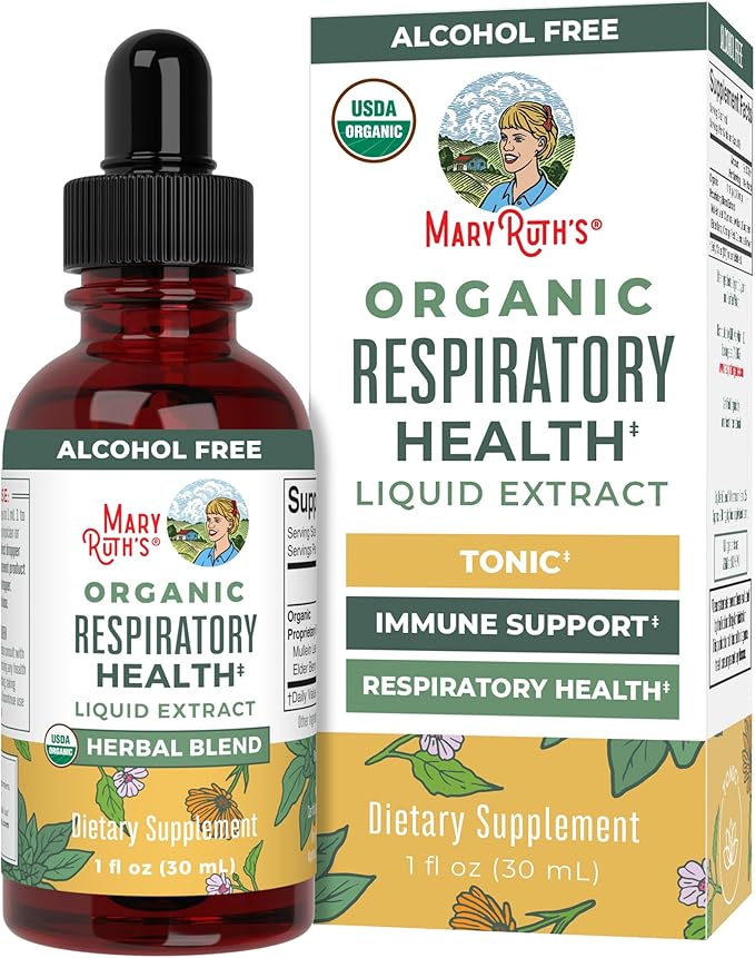 MaryRuth Organics USDA Organic Respiratory Health Liquid Drops with Mullein Leaf | Marshmallow Root & Elderberry | Mullein...