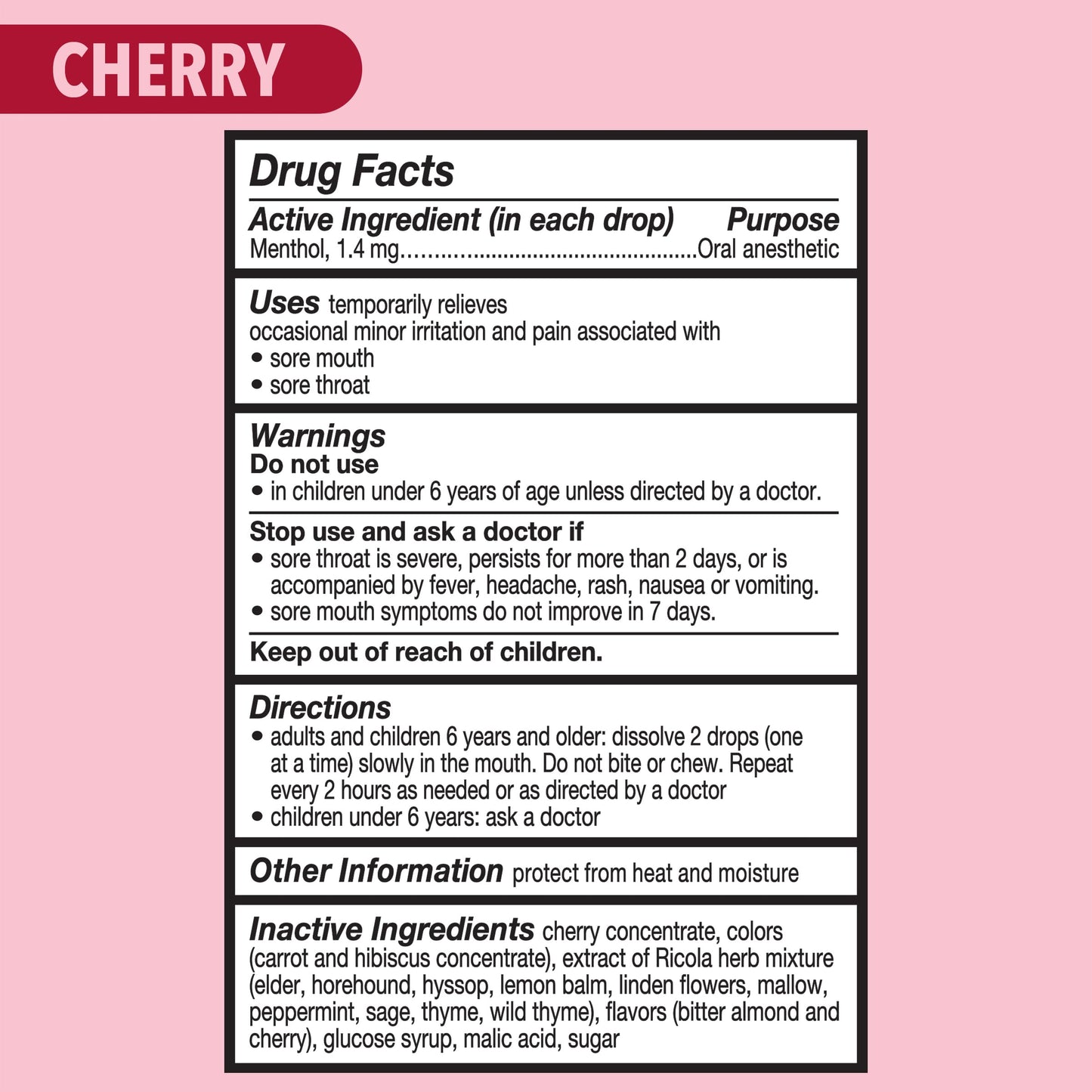 Ricola Cherry Throat Drops, 9 Count Stick (Pack of 20), Daily Drops For Delicious Throat Refreshment, Oral Anesthetic, Naturally Flavored