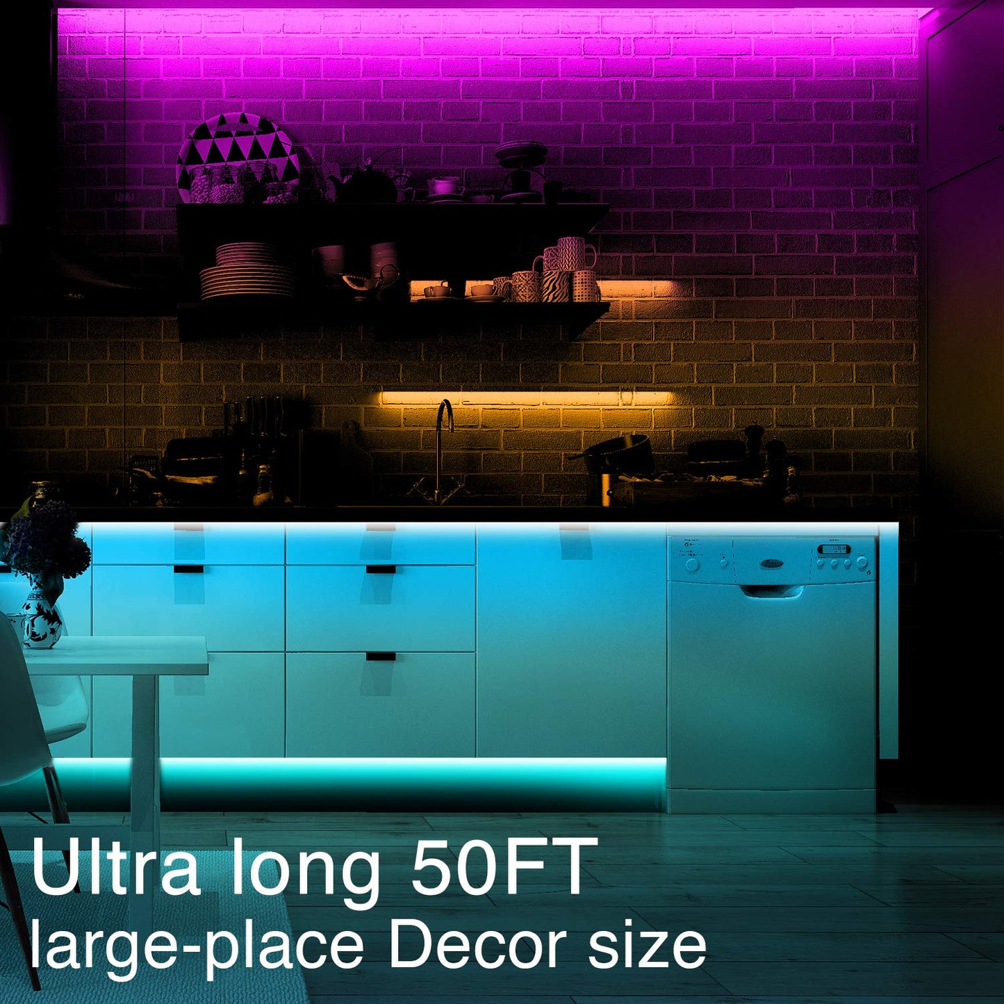 Phopollo Led Strip Lights 50Ft, Multicolor 5050 With Ir Remote & 12V Power Supply - Model Ph49Rgb53Wus