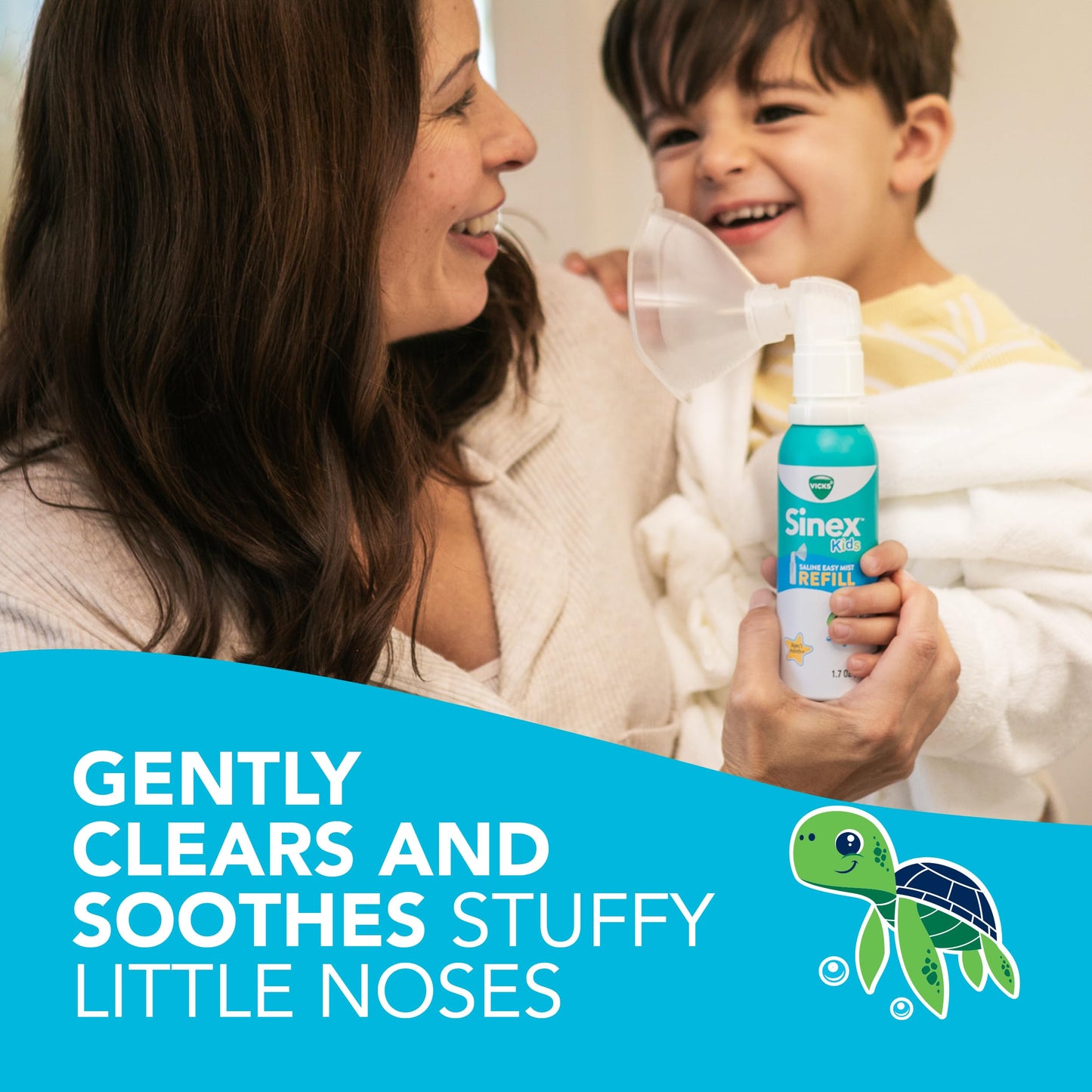 Vicks Sinex Kids Saline Easy Mist, Drug Free Saline, Ages 1 Month+, Gently Clears and Soothes Everyday Stuffy Noses, Safe for Daily Use, 1.7 OZ
