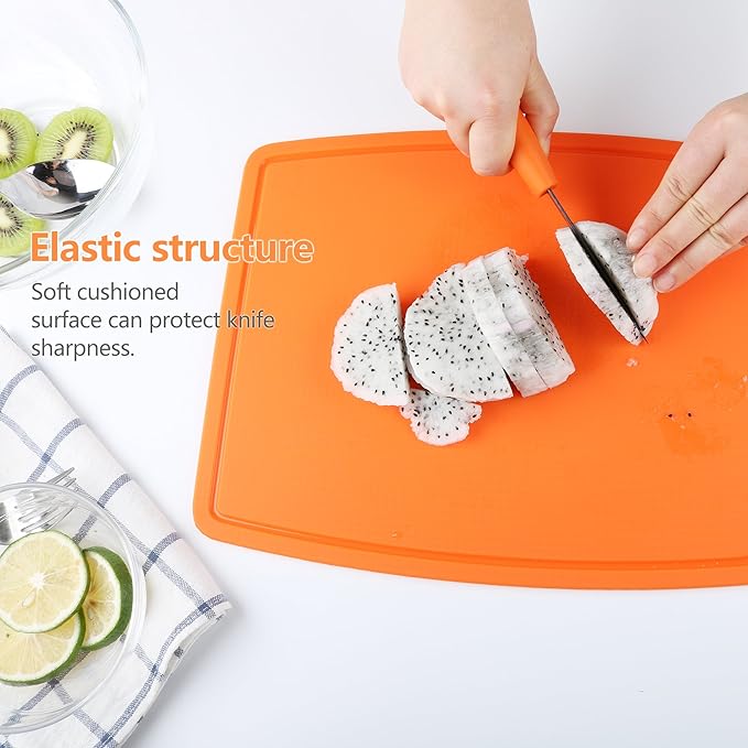 Liflicon Extra Large Thick Silicone Cutting Boards for Kitchen 14.6'' x 10.43'' Flexible Cutting Chopping Boards/Mats Non-slip Deep Drip Juice Groove, Dishwasher Safe-Orange