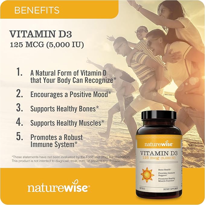 NatureWise High-Potency 1000mg Omega 3 with 600mg EPA, 400mg DHA, & Vitamin E & Vitamin D3 5000iu (125 mcg) 1 Year Supply for Healthy Muscle Function