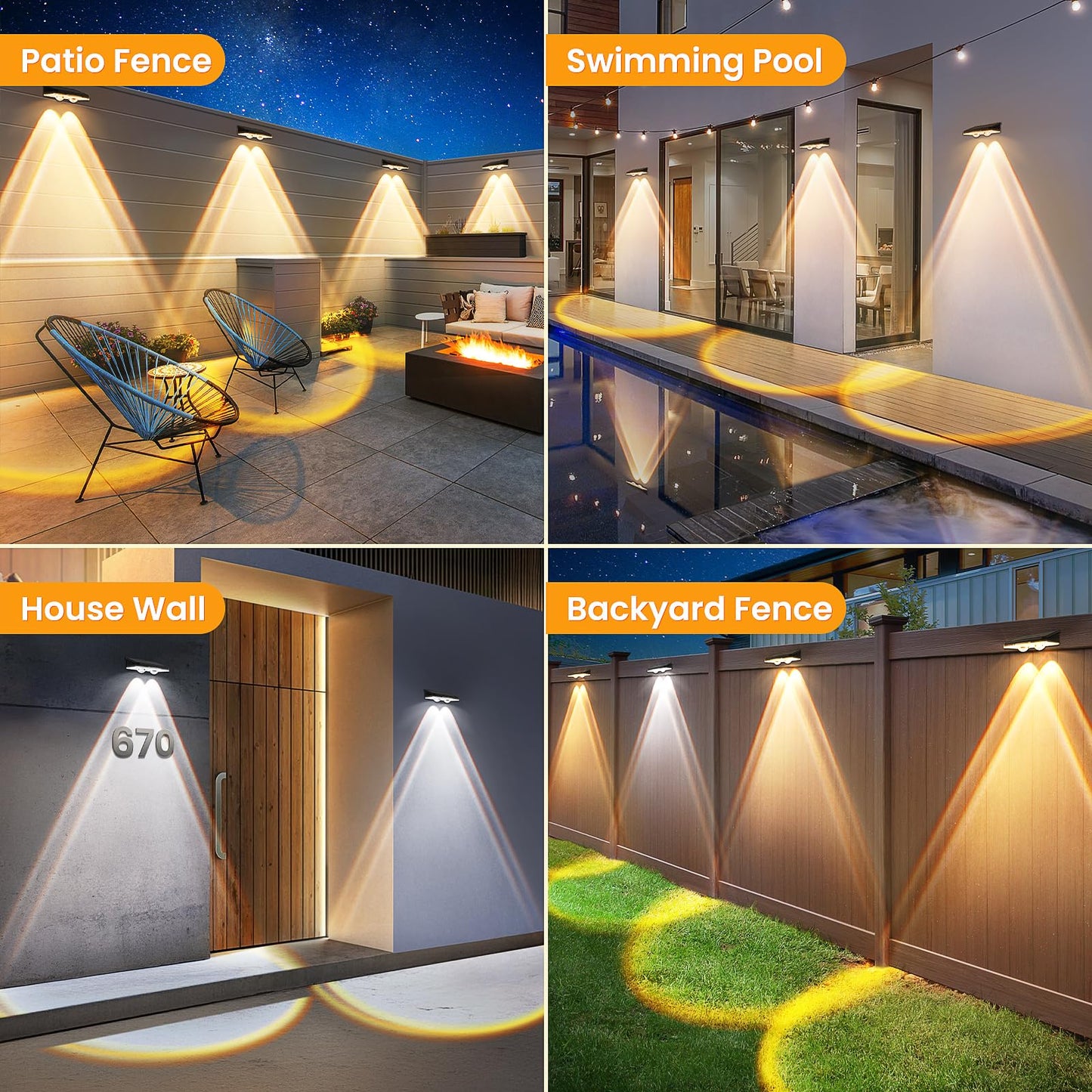 Apilab Solar Fence Lights Outdoor 8 Pack - 3 Modes (Warm/Neutral/Cool White)  Fence Lights Solar Powered For Outside  Ip65 Waterproof  Deck Lighting For Wall  Step  Patio  Pathway  Stairs