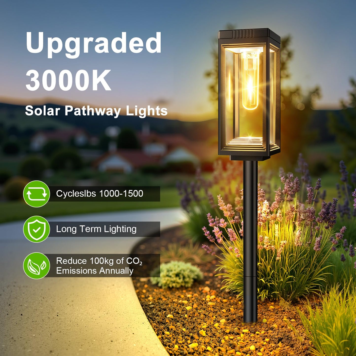 Solar Pathway Lights Outdoor Waterproof  2 Pack Outdoor Solar Lights For Yard With Reflector Cup  Auto On/Off  15+ Hours Runtime  Solar Lighting For Yard Path Lawn Walkway Driveway  Warm White