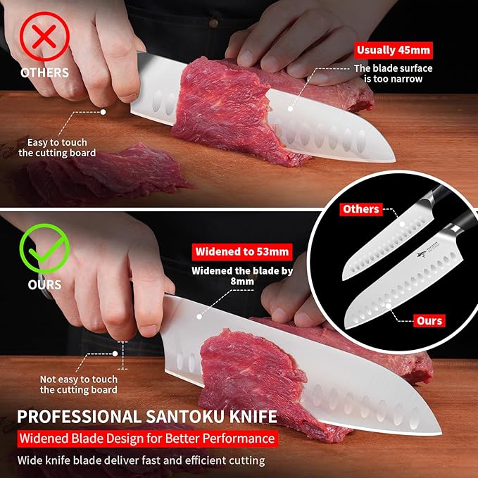 MAD SHARK 8" Santoku Kitchen Knife, Forged German High Carbon Steel Chef Knife, Full Tang Ergonomic Handle, Ultra Sharp for Chopping & Slicing,Birthday Christmas Gifts for Women Men,Gift Box