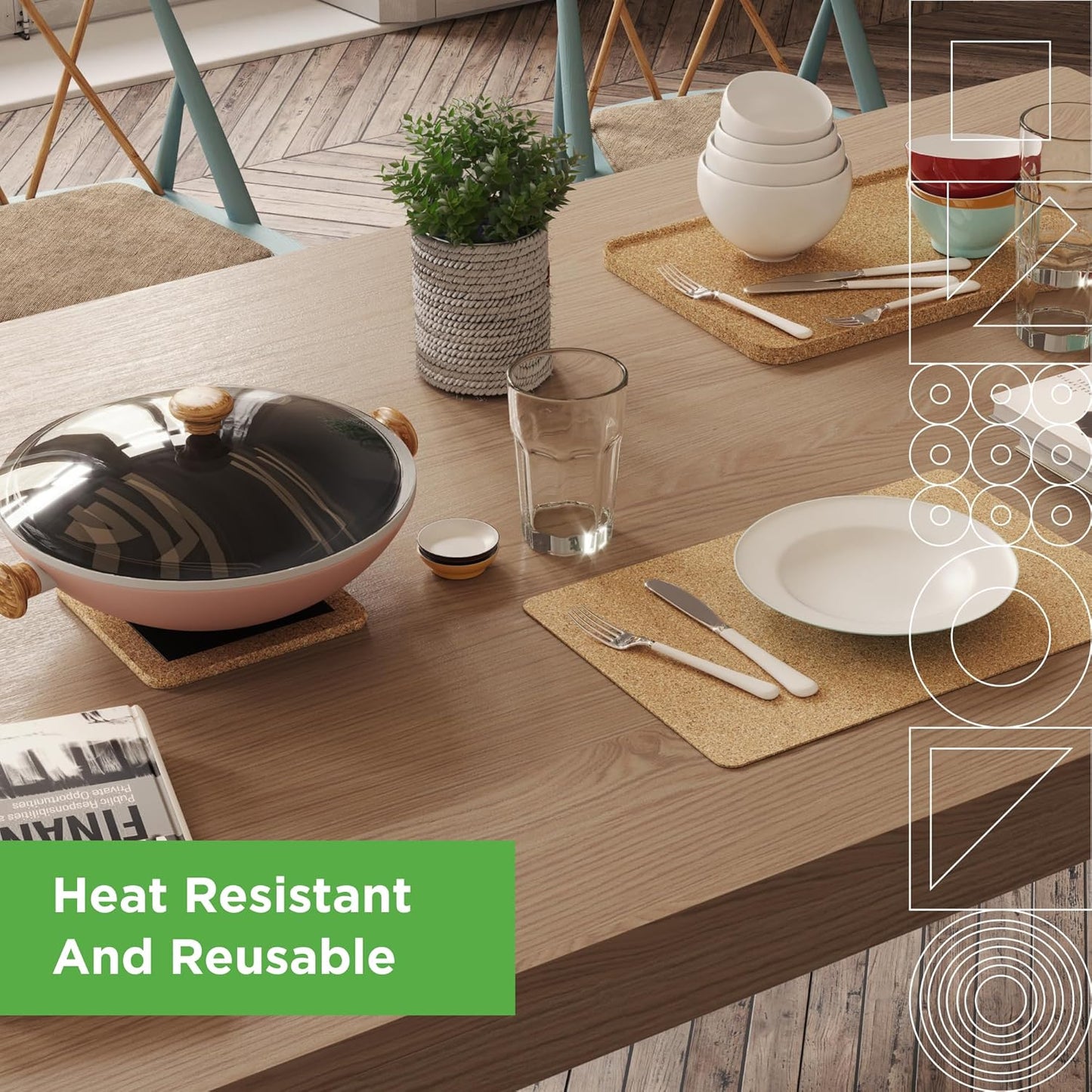 Go4Cork Cork Round Trivet Set - 195x10mm (7.68"x0.39"), Pack of 3 | Heat Resistant, Reusable, Easy to Clean | Ideal for Kitchen & Dining