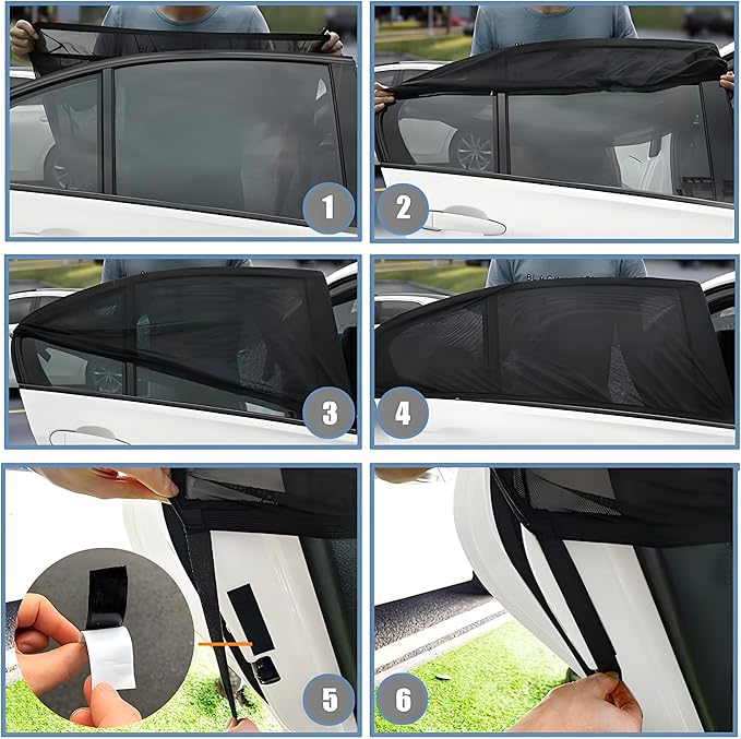 [2025] Car Window Screens for Ford F 150 250 350 2015-2025 Truck Shades 4 Pcs Pickup SUV Car Bug Mosquito Net Camping Protector Adjustable Elastic Mesh Netting for Front Rear Side Window Kids Babies
