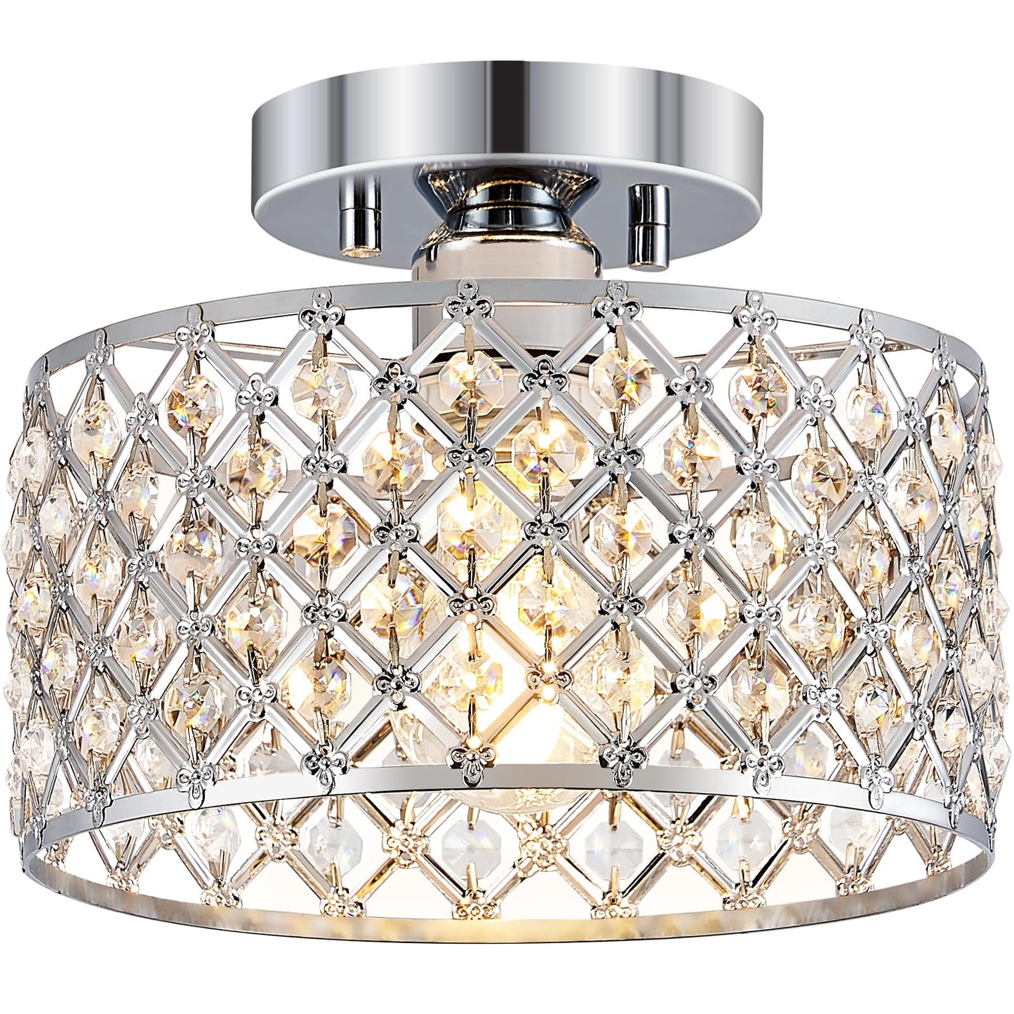 Chrome Crystal Ceiling Light Fixture Modern Semi Flush Mount Ceiling Lighting Fixture Round Small Chandelier For Hallway  Entryway  Laundry Room  Kitchen  Bedroom  Foyer  Bathroom  1 Light  9 Inch