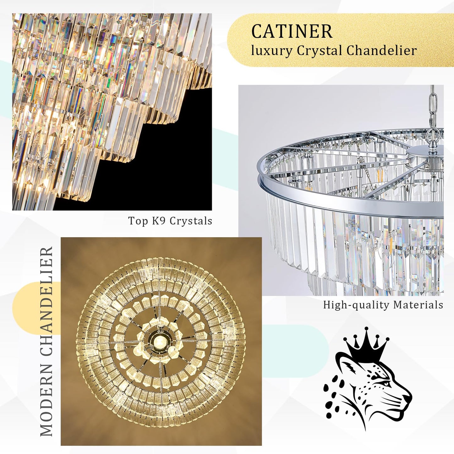 Catiner Large Crystal Chandeliers Modern Chrome 30  Chandelier For Foyer Staircase stylish 5 Tiers 16 Lights K9 Ceiling Pendant Lighting Fixture For Living Room Dining Room Bedroom