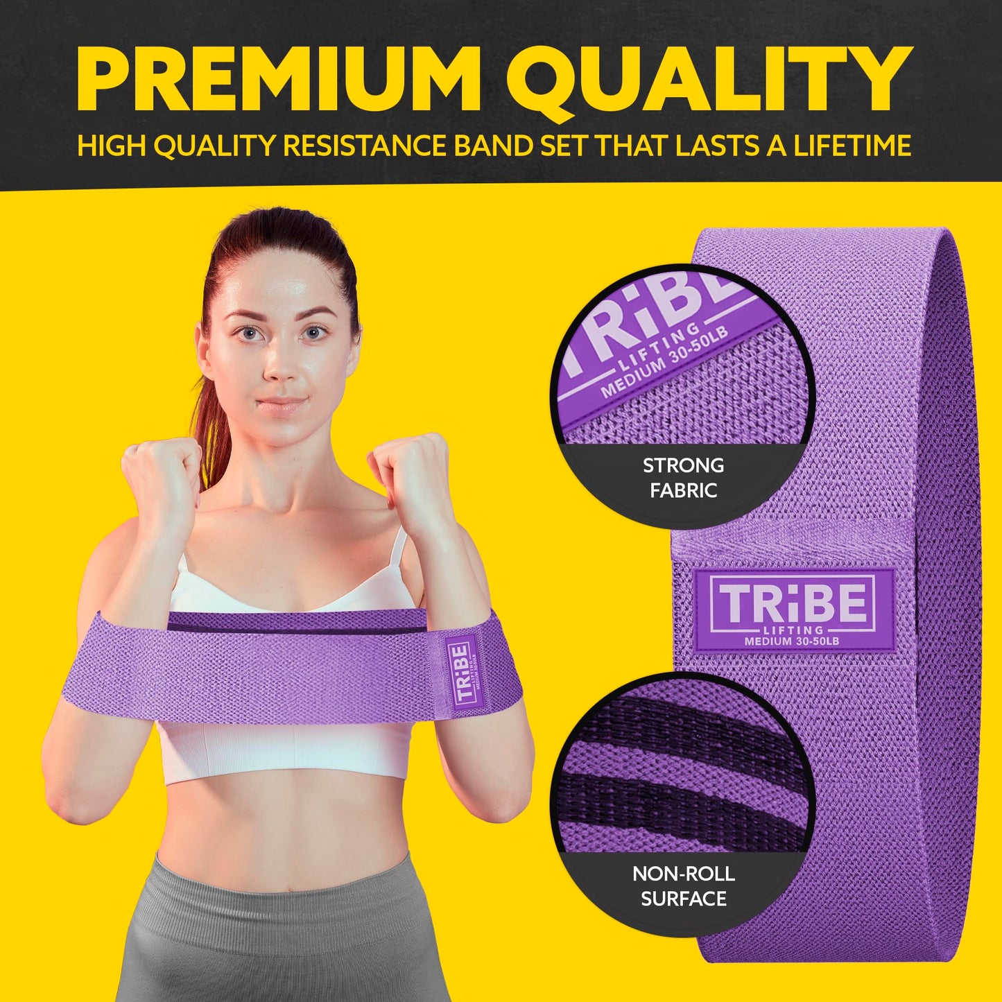 Tribe Lifting Fabric Resistance Bands for Exercise - Hip Bands for Working Out Legs, Glutes, Knees and Thighs for Men and Women - Cloth Circle Booty Bands for Physical Therapy (Purple)