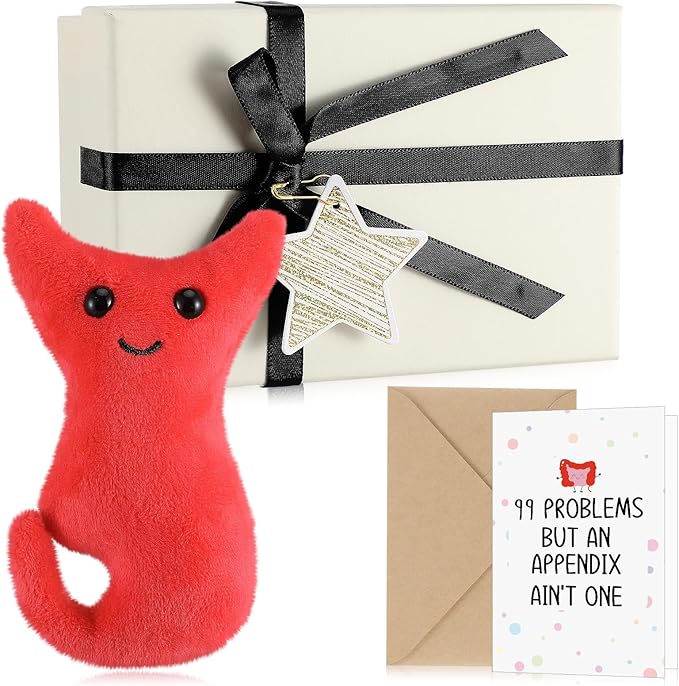 RoundFunny 4 Pcs Appendix Surgery Plush Gift Appendix Surgery Get Well Cards with Envelope Beige Box for Appendectomy Remo...