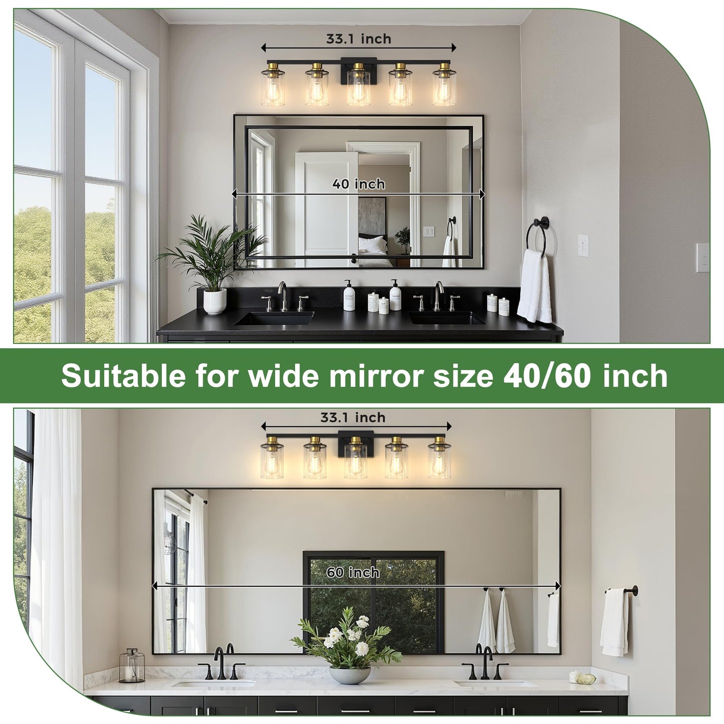 Doresshop Bathroom Light Fixtures  5-Light Gold And Black Bathroom Lighting Fixtures Over Mirror With Clear Glass Shade  Vanity Lights For Hallway Living Room Bedroom