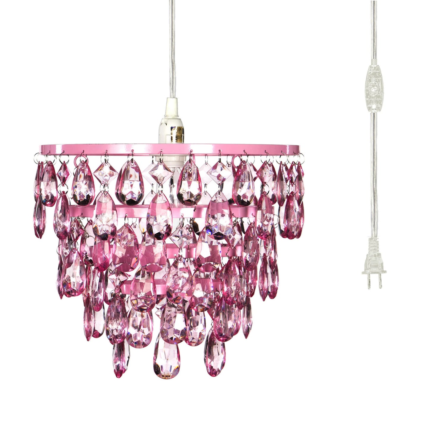 Gypsy Color Pink Hanging Swag Dome Chandelier, 1 Light Plug-In, Acrylic Crystals, H10”Xw11.5”, Model Gydmpk