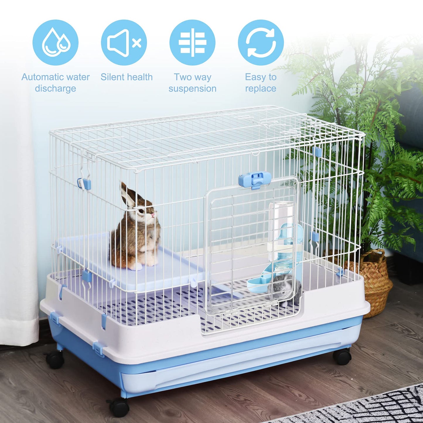 Rypet Rabbit Water Bottle No Drip - 17oz Hanging Water Fountain Automatic Dispenser Pet Cage Water Feeder for Bunny Chinchilla Guinea Pig Hedgehog Ferret Blue
