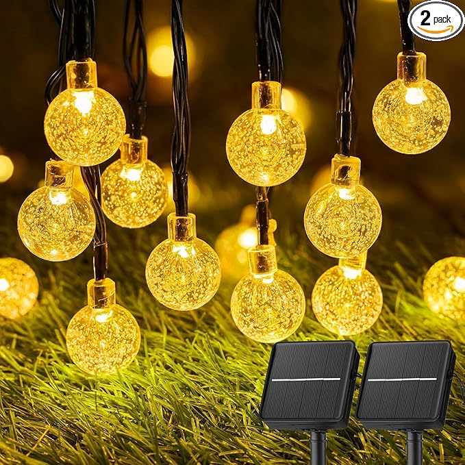Solar String Lights Outdoor Waterproof, 2 Pack 60 LED 36.5 FT Each, Solar Powered Patio Lights with 8 Lighting Modes for G...