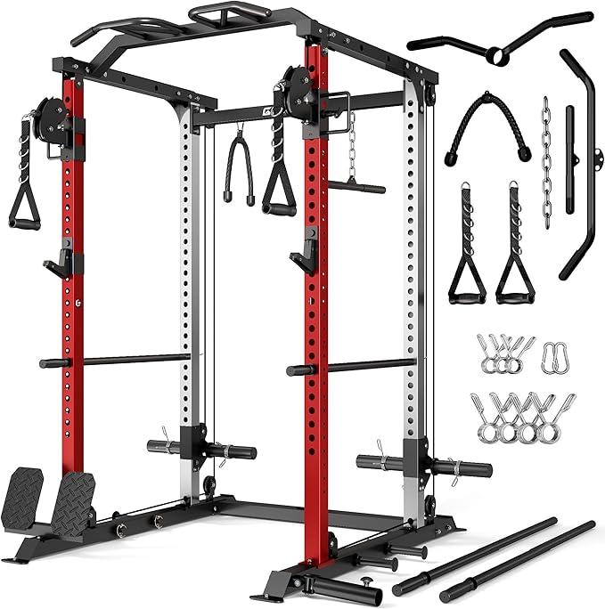 GOIMU DP01 Power Cage, 2000LBS Squat Rack with with Cable Crossover and Dual Independent Pulley System, Full Cage for Full...