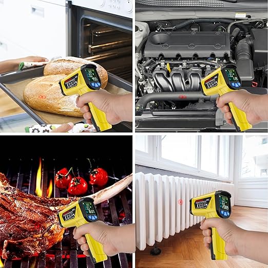 MESTEK Infrared Thermometer Gun, Non-Contact Digital Laser Thermometer Temperature Gun with Probe for Cooking, Home Repairs, IR Temp Gun with Humidity Sensor, Adjustable Emissivity -58°F to 1472°F
