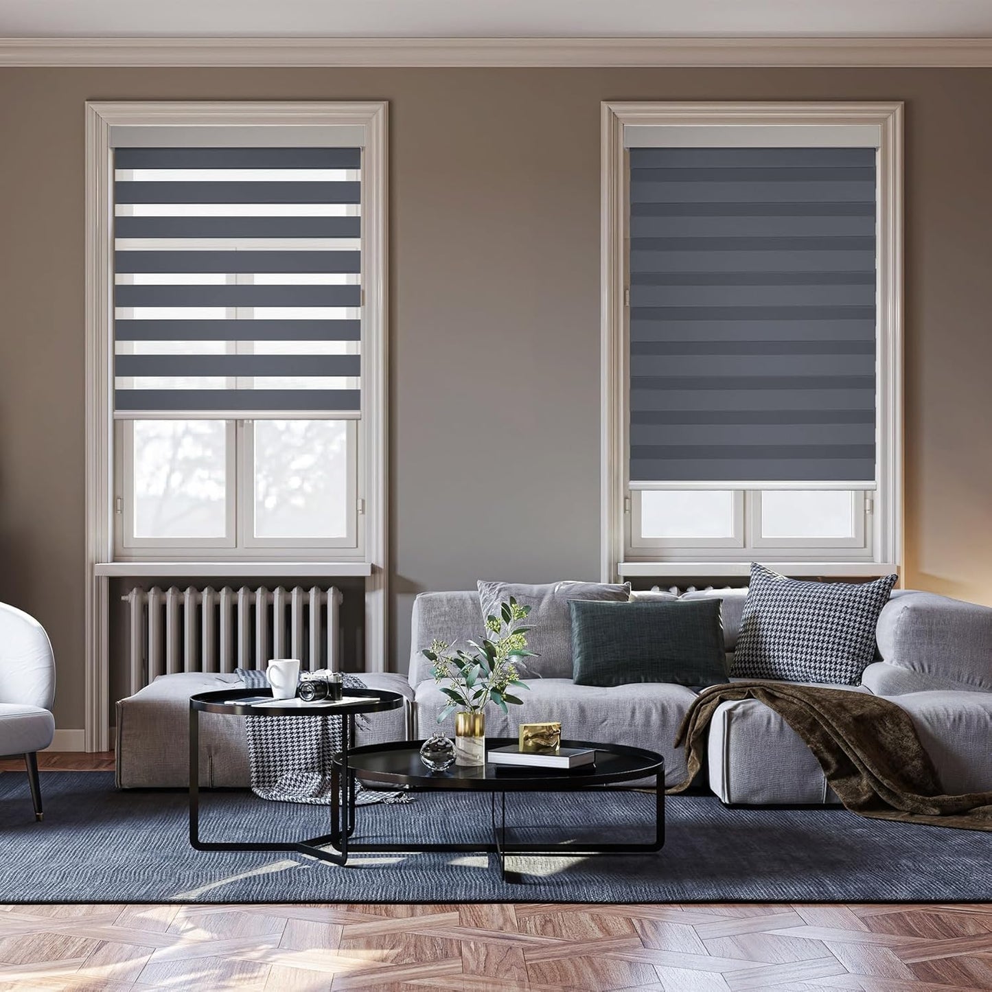 HESTIA Cordless Zebra Blinds Light Filtering Roller Shades UV Blocking Blackout Privacy Indoor Window Blind for Home Office Day and Night, Blue Grey,29" W x 60" H
