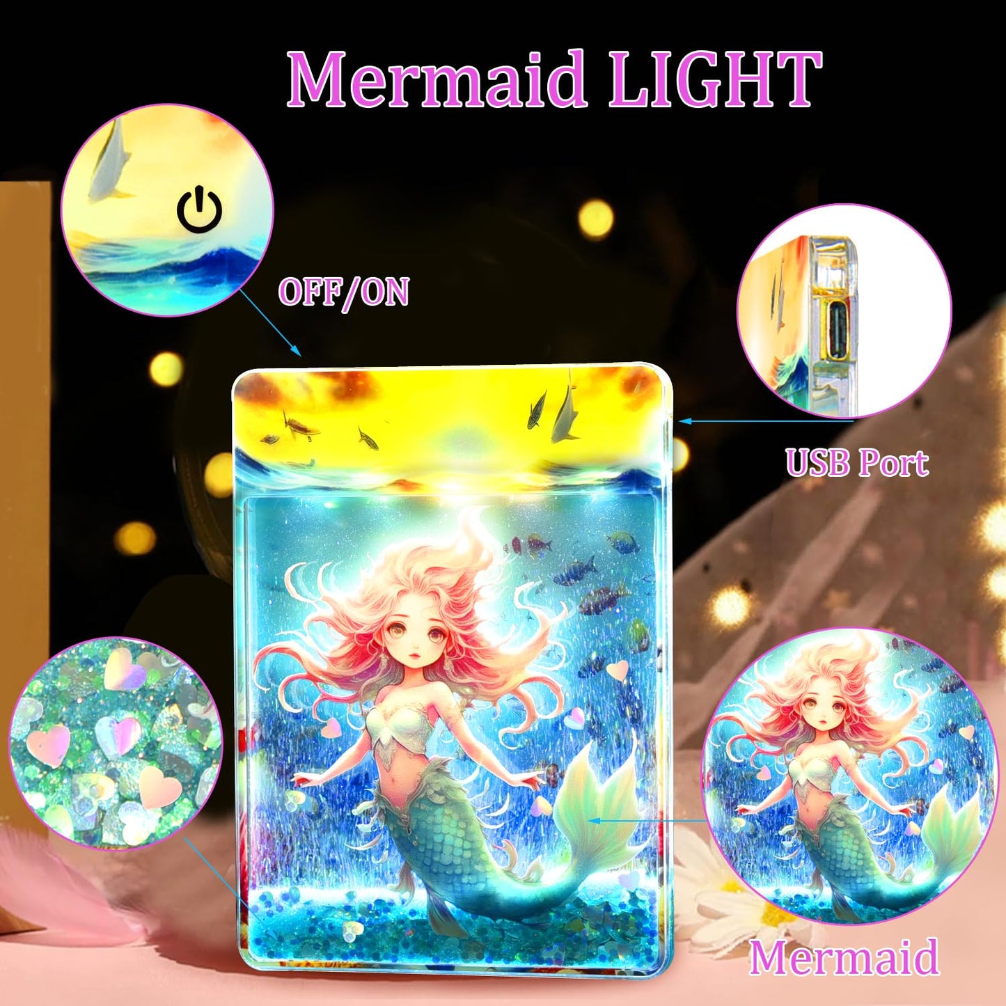 Childrenlive Mermaid   Light - Mini Led Card Lamp  Bedside & Desk Decor For Girls  Portable Night Light & Dreamy Desktop Ornament  Mermaids Gift For Girl/Mermaids Fans (Mermaid)