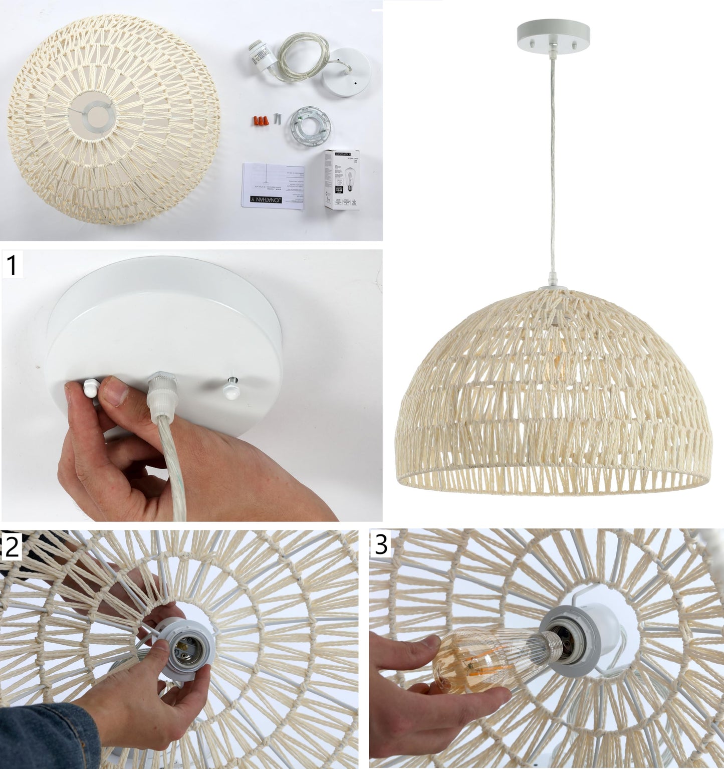 Jonathan Y Campana 20 1-Light Led Pendant, Black Woven Rattan/Iron For Dining Room, Kitchen, Living Room - Model Jyl6504C
