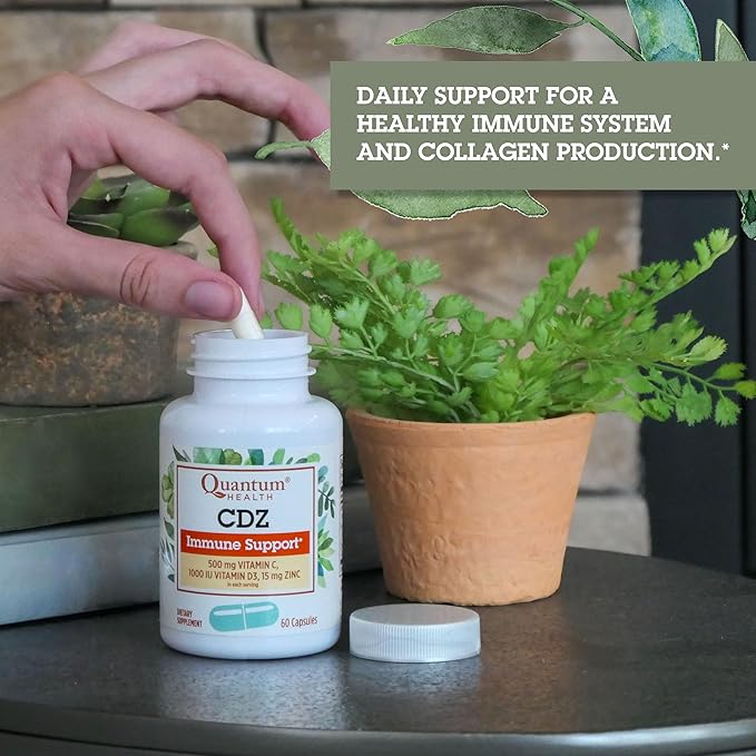 Quantum Health CDZ Immune Support Supplement Vitamin C 500 mg, Vitamin D 1000 IU Plus Zinc 15 mg Powerful Whole Body Wellness Support Complex - Daily Immunity Boost for Women & Men - 60 Capsules