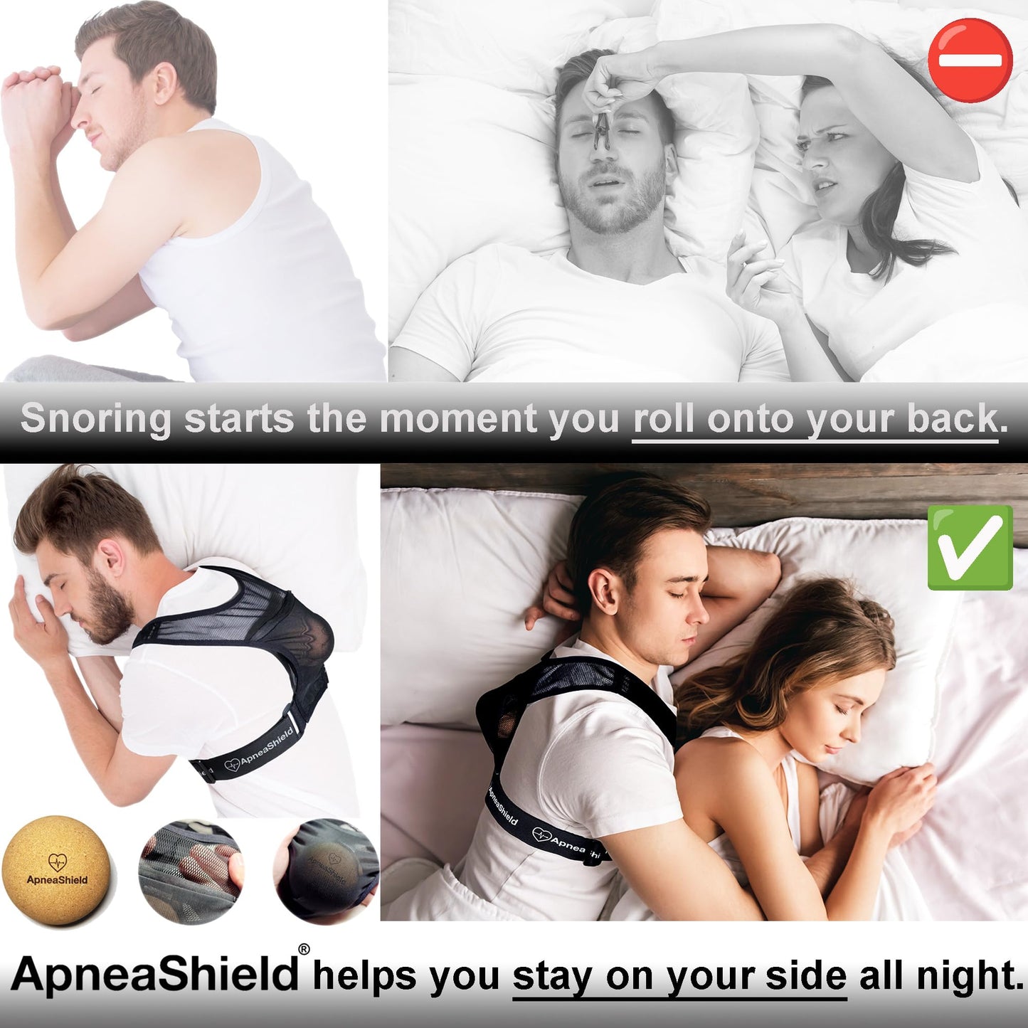 ApneaShield Sleep Position Trainer for Sleeping On Your Side | Side Sleep Trainer | Snore Stopper | Anti Snoring Device | Lightweight, Comfortable, Effective in Reducing Supine Sleep Time