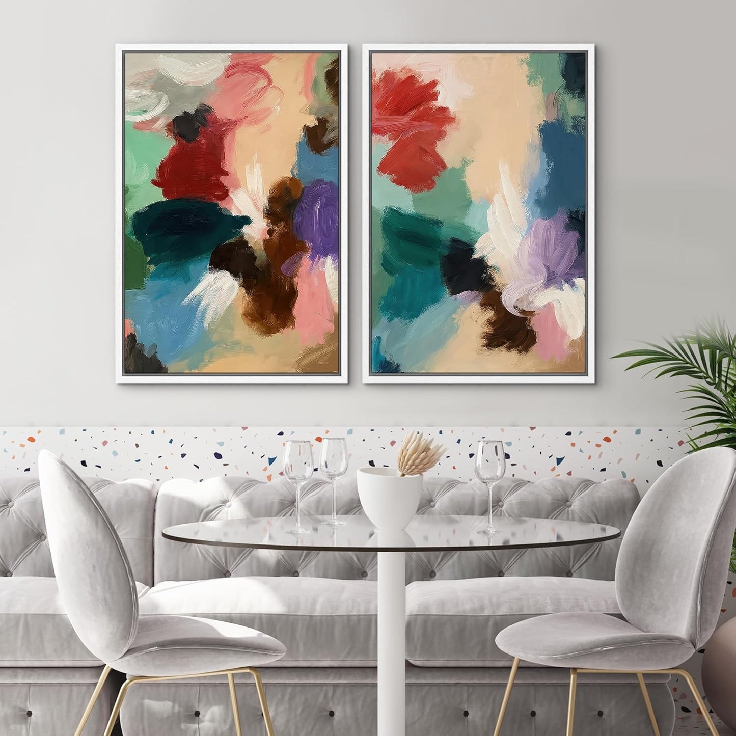 SIGNWIN Framed Wall Art Print Set Colorful Abstract Brushstroke Vibrant Illustrations Modern Art Rustic Relax/Calm Multicolor for Living Room, Bedroom, Office - 24"x36"x2 WHITE