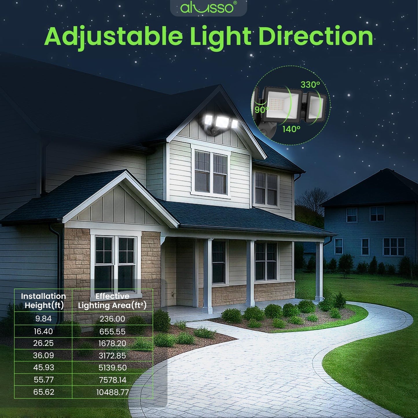 Alusso?Dusk To Dawn Outdoor Lighting  40W 4000Lm Dusk Till Dawn Outdoor Light  3000K/4000K/6000K 3Cct Ip65 3 Heads Security Lights Dusk To Dawn For House Garage Yard Walkway 2 Pack Black