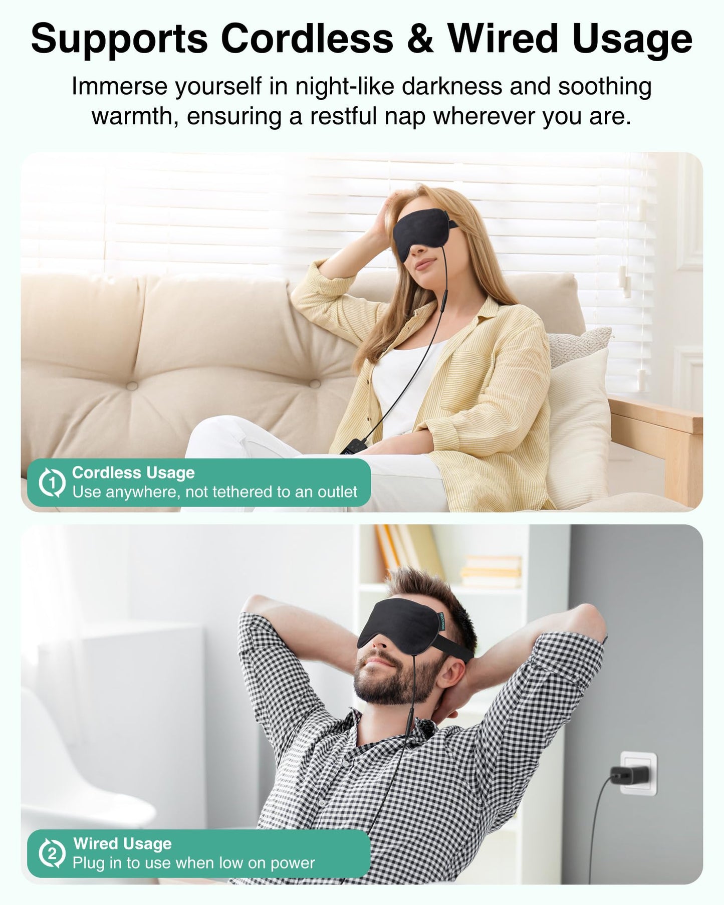 Heated Eye Mask - Rechargeable Electric Eye Mask for Dry Eyes, 2500 mAh Large Battery & Washable Cover, Eye Pad for Sleeping