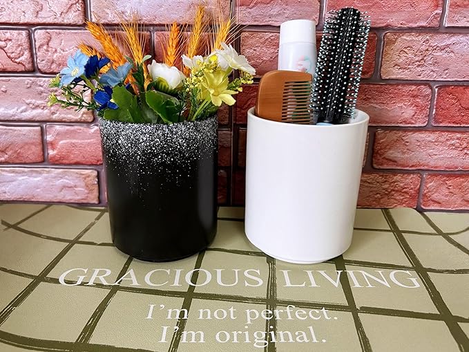 Short Kitchen Utensil Holder for Kitchen Counter Cooking Utensil Holder for Countertop Spatula Holder Small Utensil Crock Cutlery Holder Silverware Caddy Flower Vase (White)