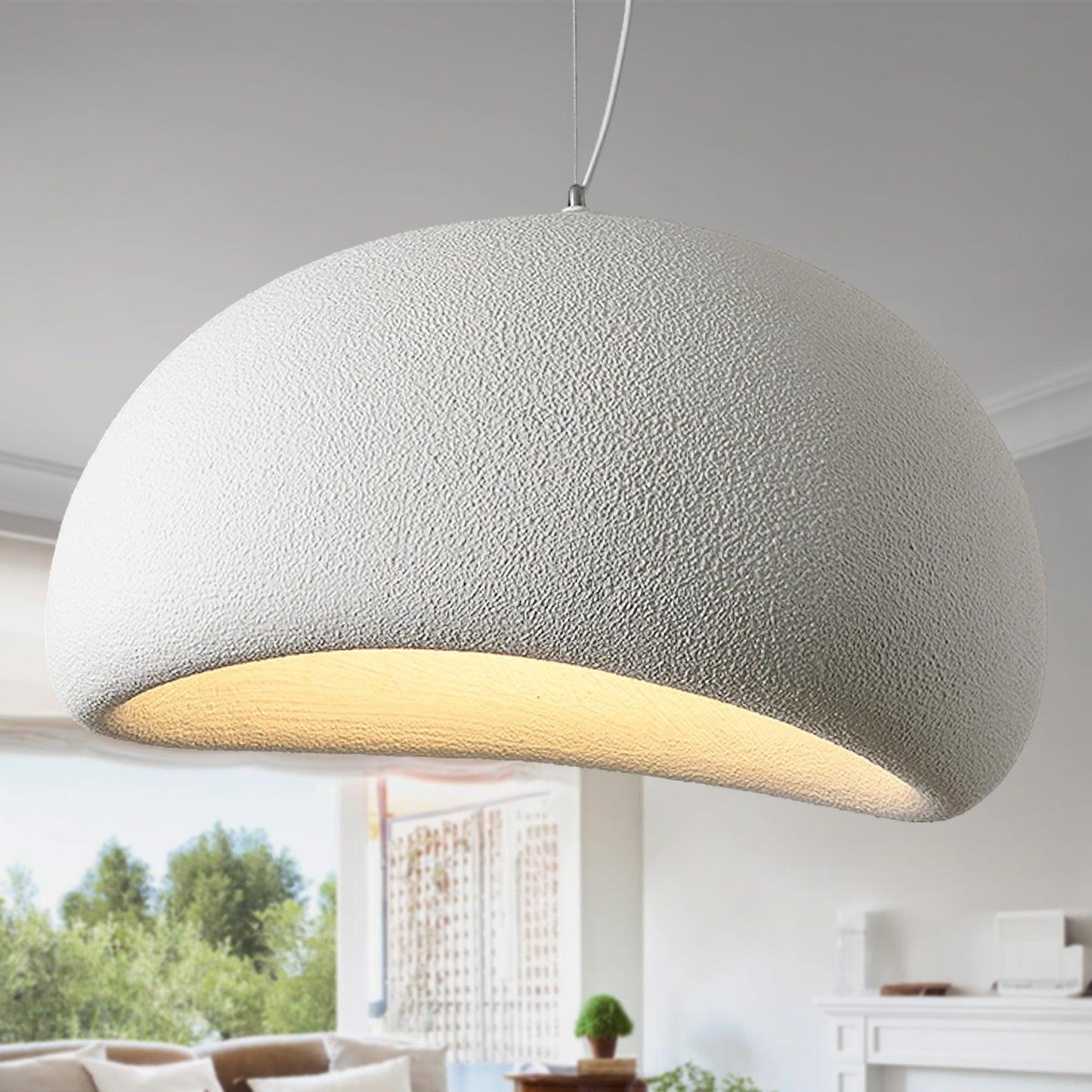 Fivemengo 27.6in Large Wabi Sabi Pendant Lights Kitchen Island Lighting Fixture Ceiling Mount White Modern Japanese Lamp Japandi