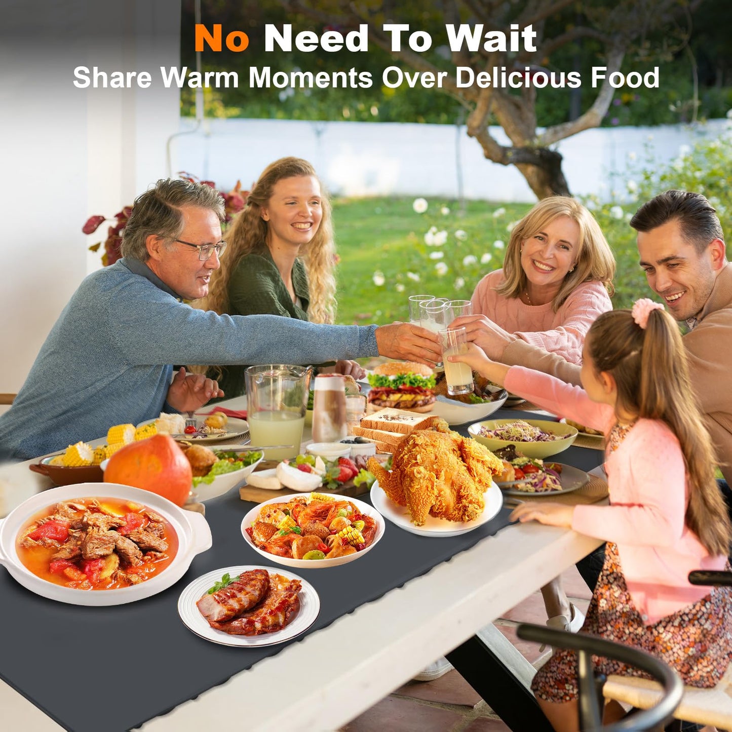 Mariocsa Warming Mat for Food, (XXXL 47"x15") Electric Food Warming Mat Tray, 450W Rapid Full Heating in 8s, 7 Adjustable Temp Settings & 1-8H Timer, Food Warmer Mat for Home, Buffets, Parties