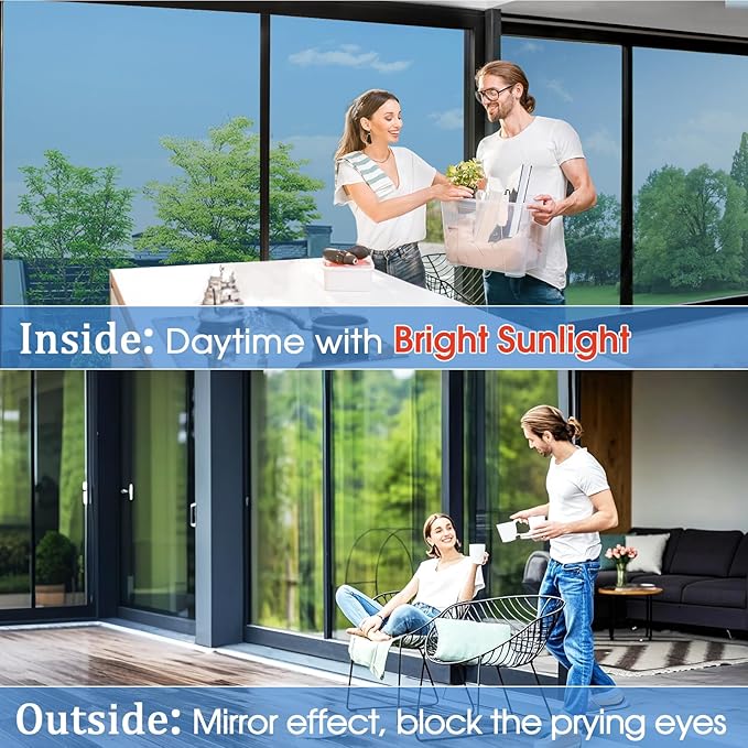 Coavas One Way Privacy Window Film,Daytime Window Tint for Home, Reflective Mirror Glass Window Film See Out Not in,Heat UV Blocking Anti-Glare Window Covers with 3 Tools, 17.5 x 78.7 Inch, Blue