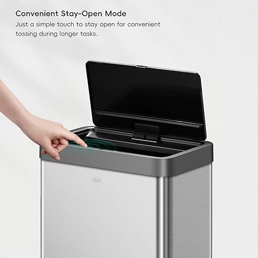 EKO Mirage-X 47 Liter / 12.4 Gallon Touchless Rectangular Motion Sensor Trash Can with Removable Liner, Brushed Stainless Steel Finish