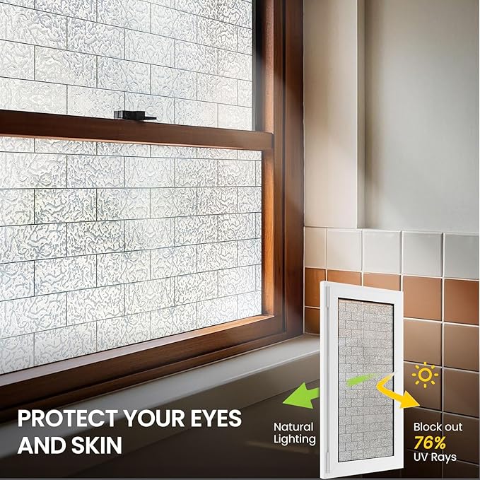 Window Privacy Film, Frosted Glass Decorative Static Cling, Removable Sun Blocking Vinyl Covering,Window Film for Home Kitchen Living Room Bathroom, Moon Scar, 17.3" x 78.7"