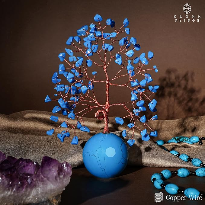 Crystal Tree of Life Home and Office Decor Gifts for Women, Turquoise Chakra Healing Stones Feng Shui Bonsai Tree for Positive Energy, Money, Good Luck, Christmas Decor, Birthday Gifts for Mom