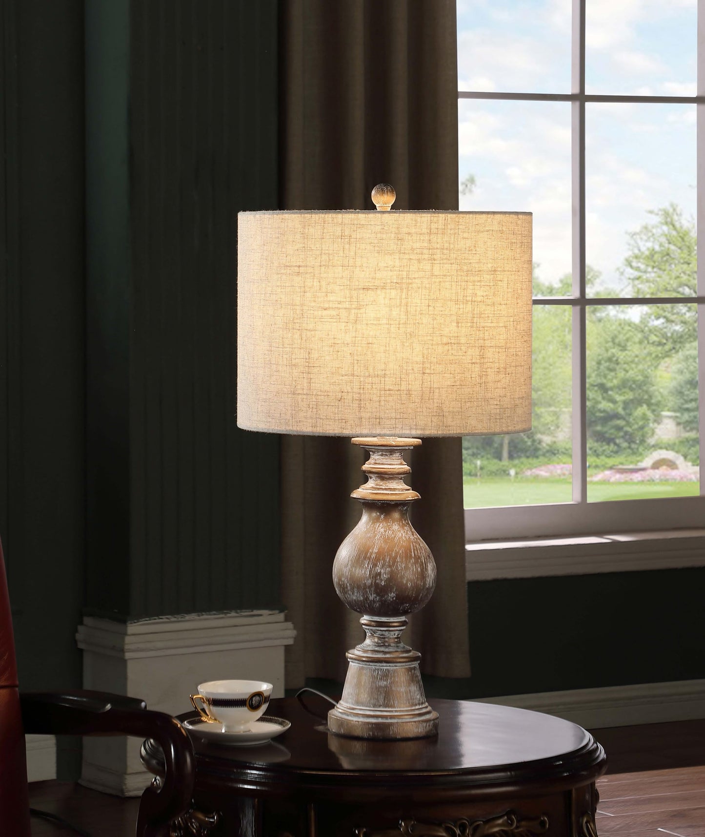 Coaster Home Furnishings Urn Table Lamp - 28 Drum Shade, Oatmeal Fabric, Antique Gold Base, 15W X 15D X 28H, Model 920