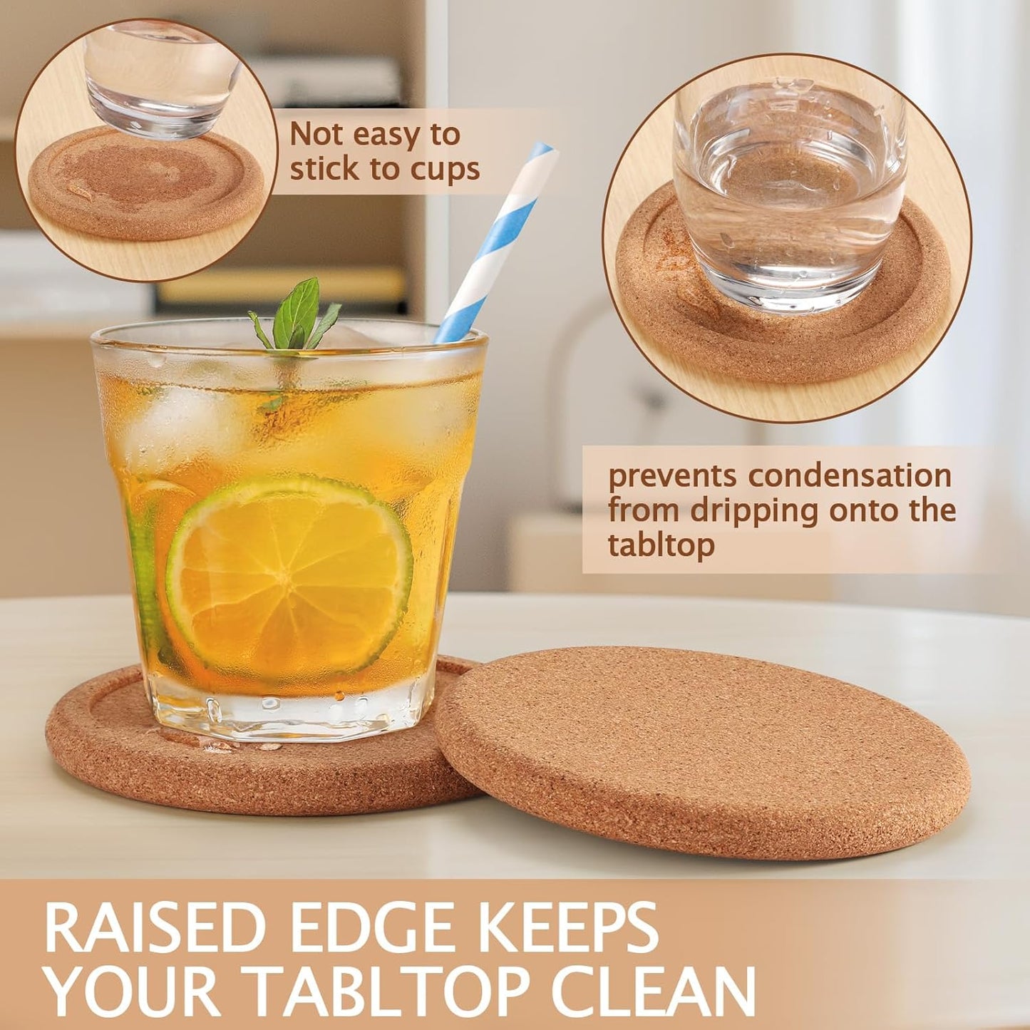 Cork Coasters for Drinks with Metal Holder, GOH DODD Absorbent Blank Coasters Tabletop Protection Home Decor for Housewarming Gifts Wedding Laser Engraving Wood Burning, Set of 4, Round, 4 Inch