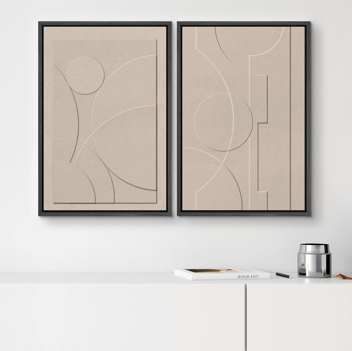 SIGNWIN Framed Canvas Print Wall Art Set Art Deco Geometric Polygon Collage Abstract Shapes Illustrations Minimal Decorative Boho Nordic Relax for Living Room, Bedroom, Office - 16"x24"x2 Black