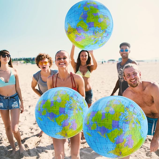28 Pack 16 Inch Inflatable Globe Blow up Earth Globe Inflatable Beach Balls Bulk for Beach Swimming Pool Party Supplies