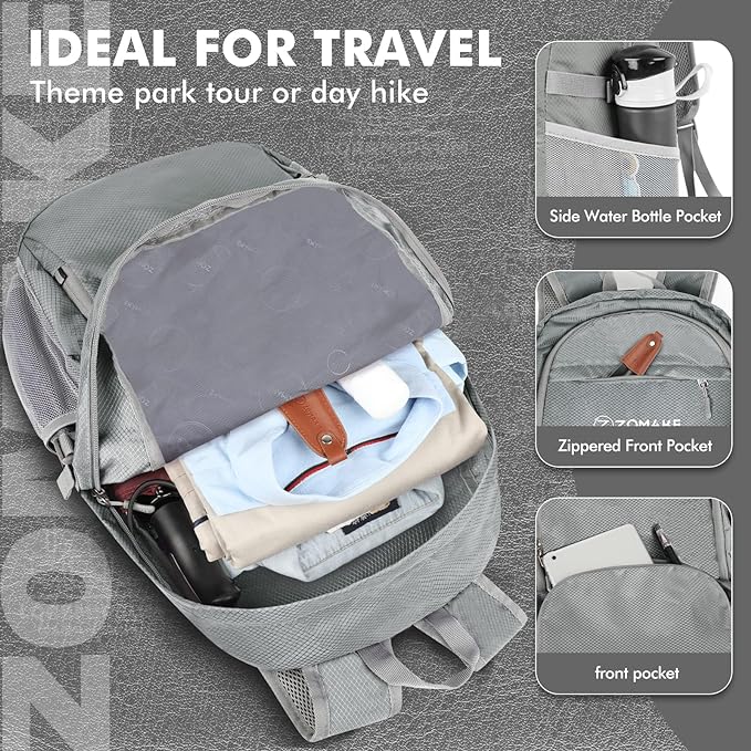 ZOMAKE Lightweight Packable Backpack 30L, Foldable Hiking Backpacks Water Resistant Compact Folding Daypack for Travel(Sliver Grey)