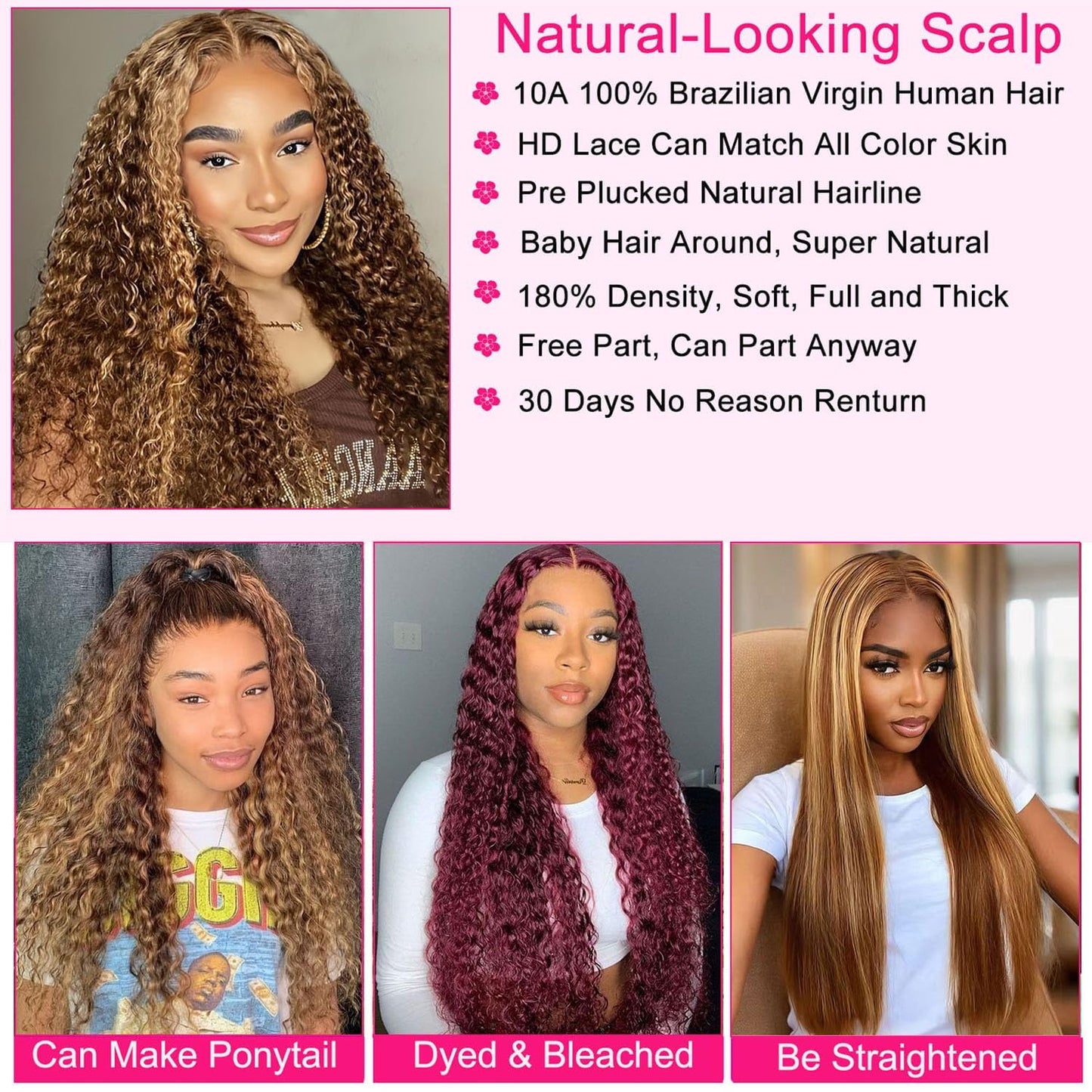 5x5 Hd Lace Closure Wigs Human Hair Highlight Deep Wave Closure Wigs Human Hair for Women Honey Blonde Wig Human Hair Pre Plucke