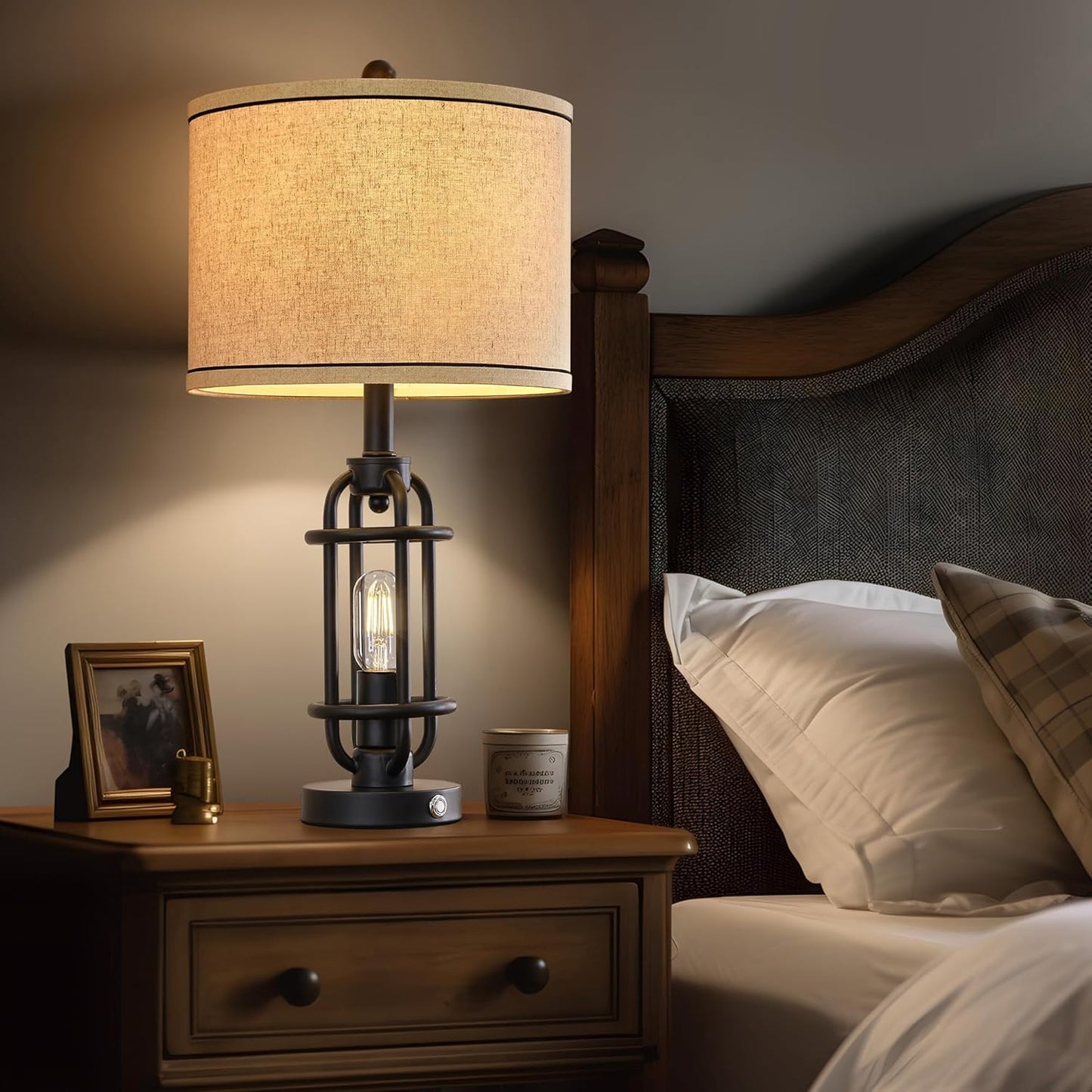 23.75'' Industrial Black Metal Table Lamps Living Room Lamp for Nightstand Bedroom lamp Single Bedside End Side Table Lamps Home Decor Touch Lamp Modern Lamps with USB Ports, Bulbs Included